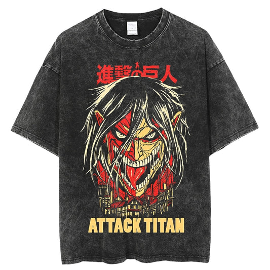 "Attack Titan Blood Roar" Black Washed Vintage Tee