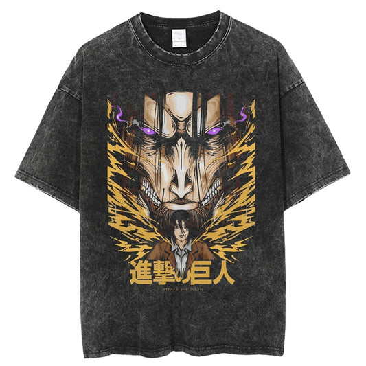 "Eren Attack Titan" Black Washed Vintage Tee