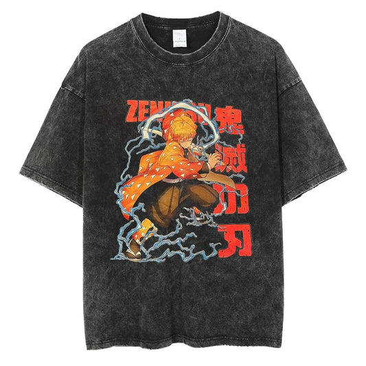 Zenitsu Lightning Black Washed Vintage Tee