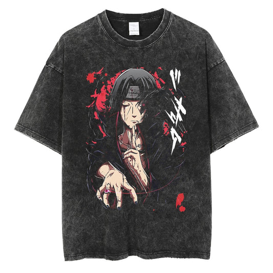 "Itachi Blood Crow" Black Washed Vintage Tee