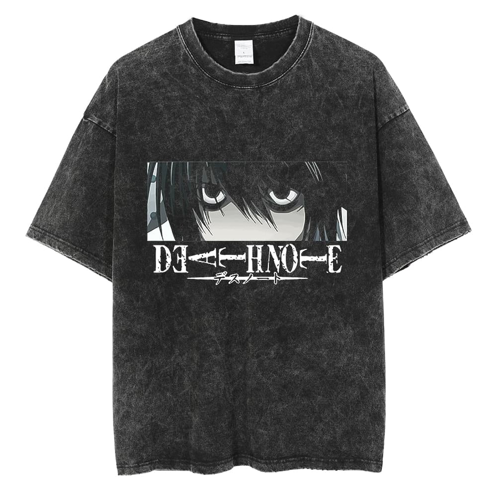 L Ryuzaki Black Washed Vintage Tee