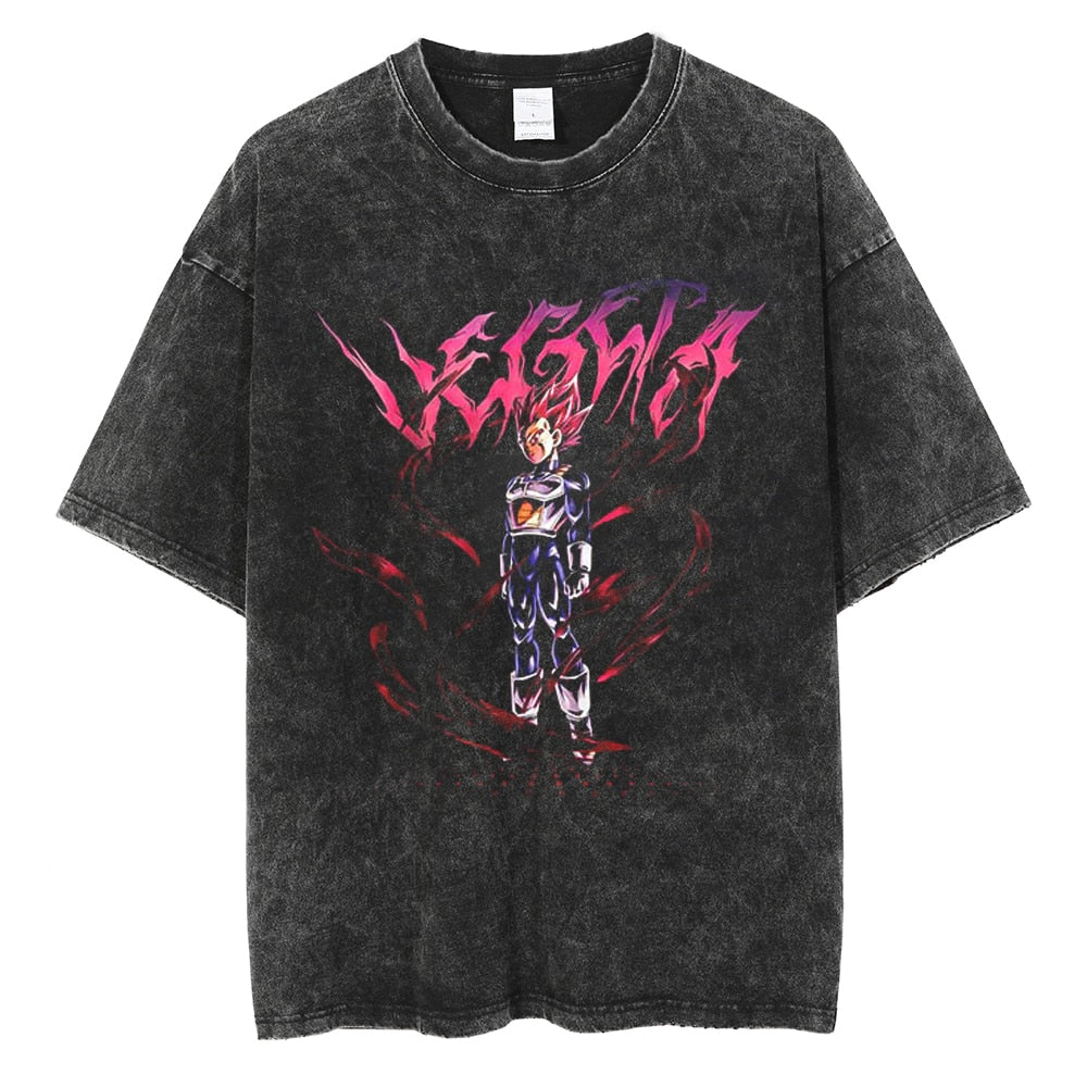 "Vegeta Red Burst" Black Washed Vintage Tee